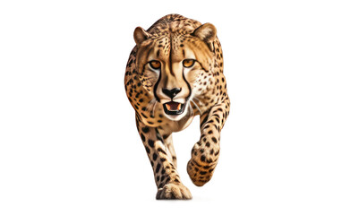 Obraz premium Cheetah In Full Stride Realistic Running on a Clear Surface or PNG Transparent Background.