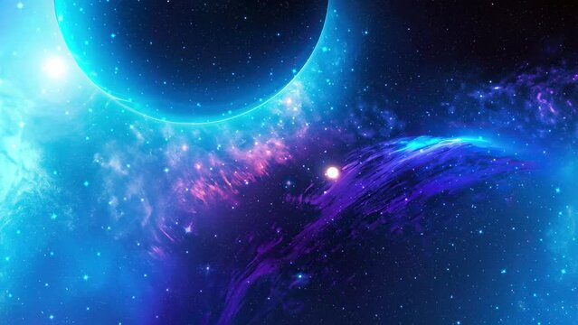 Galaxy and Nebula. Blue Abstract space background. Endless universe with stars and galaxies in outer space. Cosmos art. Motion design.