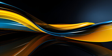 3d smooth neon blue and yellow abstract on black background 