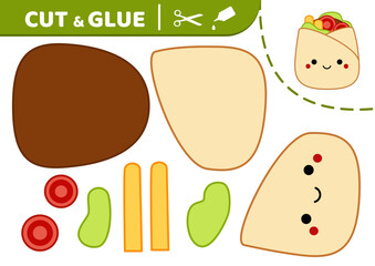 Doner kebab. Squishmallow. Cut and glue. Applique. Paper game. Doner kebab. Kawaii vector