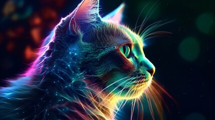 Woman Cat animal with bioluminescent AI Generated pictures