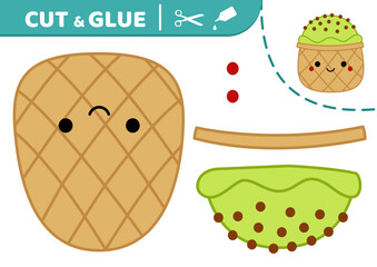 Green ice cream. Squishmallow. Cut and glue. Applique. Paper game. Ice cream. Kawaii vector