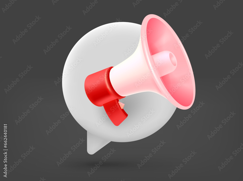 Poster Speech cloud with loud speaker. 3d vector isolated illustration