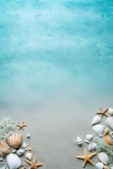 Background. elegant Poster. sea shells, sprigs of coral against light blue water. free space