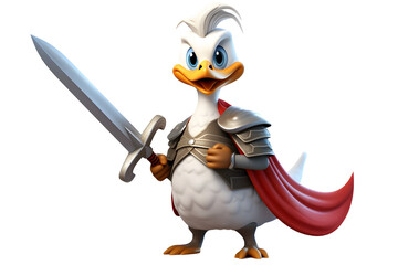 Sir Goosealot: A Feathered Knight with Sword and Shield. Generative ai