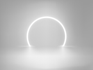 Circle arc in grey interior. 3d vector showcase with copy space