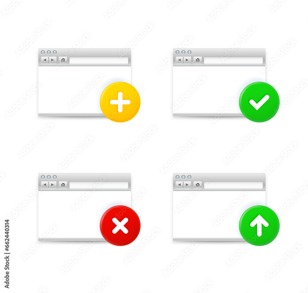 Poster Computer browser icons set with different pictograms. 3d vector icons set