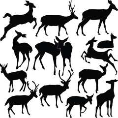 fourteen isolated black deers
