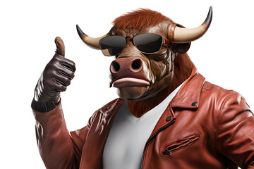 Chic and Cheerful: The Sunglass-Wearing Bull's Approval. Generative ai