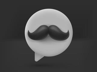 Speech cloud with male moustache. 3d vector isolated illustration