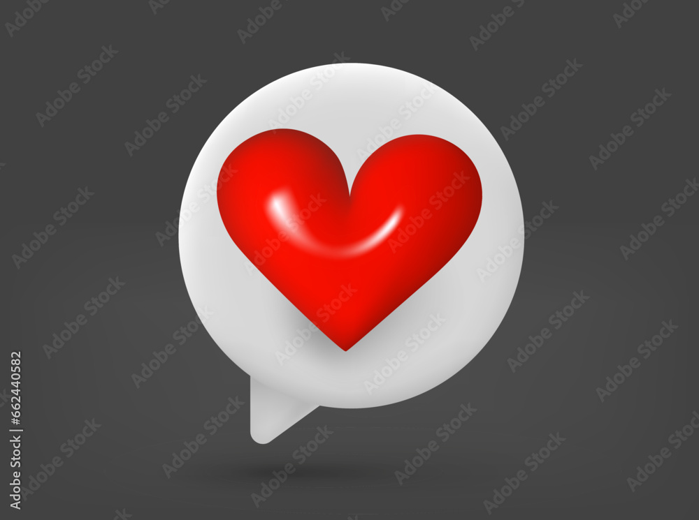 Poster speech cloud with heart symbol. 3d vector isolated illustration