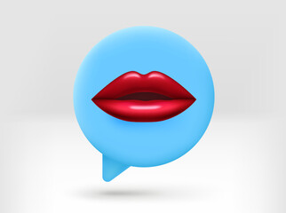 Speech cloud with red lips. 3d vector isolated illustration