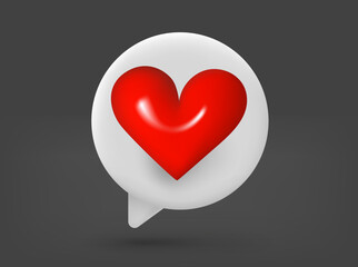 Speech cloud with heart symbol. 3d vector isolated illustration