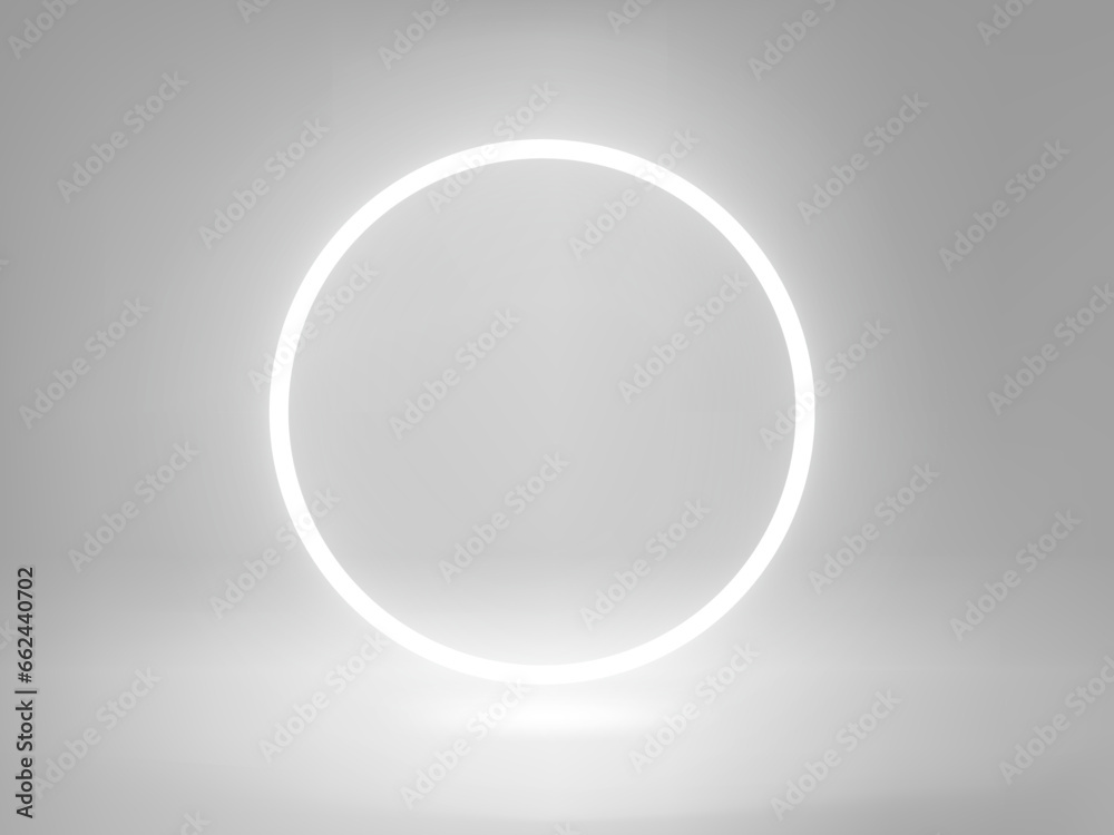 Poster Circle empty frame on bright background. 3d vector showcase with copy space