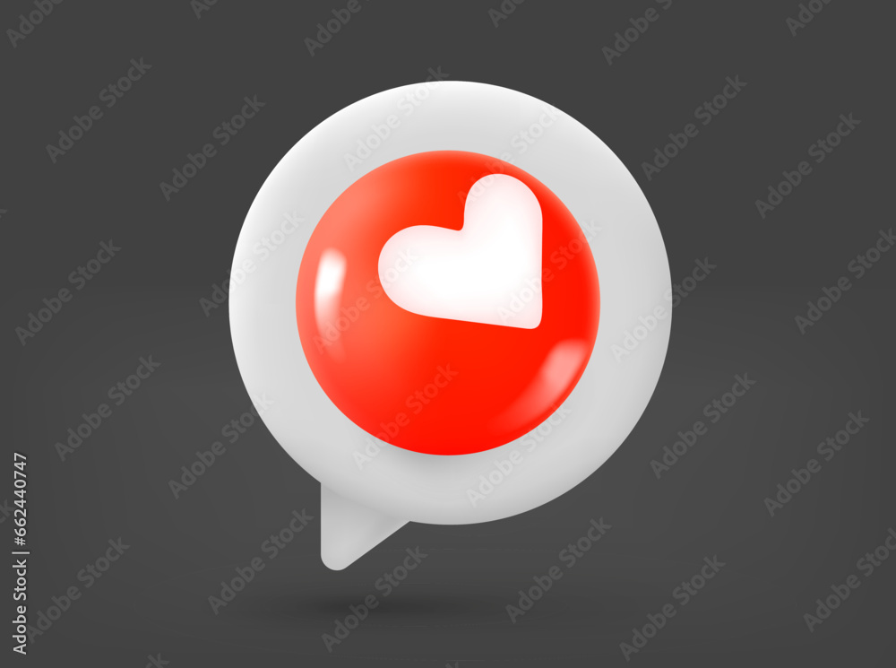 Aufkleber speech cloud with heart symbol. 3d vector isolated illustration