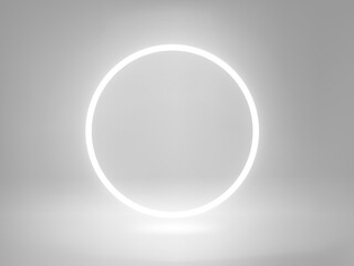 Circle empty frame on bright background. 3d vector showcase with copy space