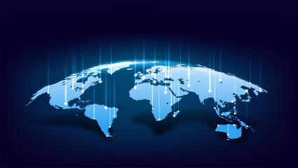 World communication scheme woth shining cities. Vector 3d illustration  © tovovan