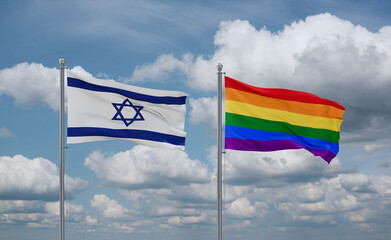 Gay Pride and Israel flags, country relationship concept