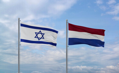 Netherlands and Israel flags, country relationship concept