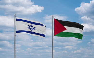 Palestine and Israel flags, country relationship concept