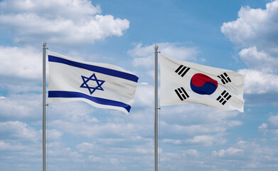 South Korea and Israel flags, country relationship concept