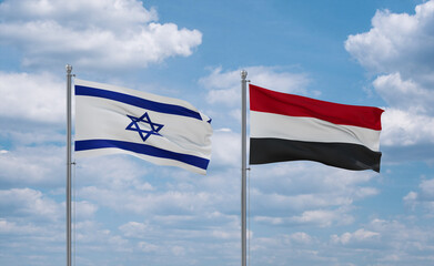 Yemen and Israel flags, country relationship concept