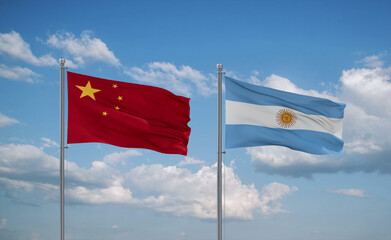 Argentina and China flags, country relationship concept