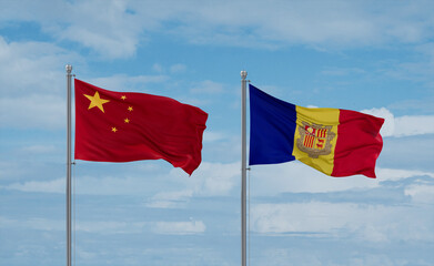 China and Andorra national flags, country relationship concept