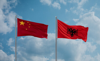 Naklejka na ściany i meble China and Albania national flags, country relationship concept