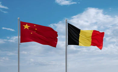 Belgium and China flags, country relationship concept