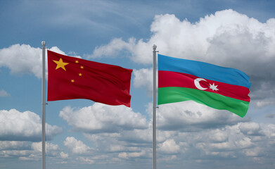 Azerbaijan and China flags, country relationship concept