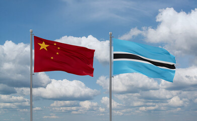 Botswana and China flags, country relationship concept