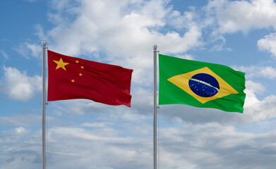 China and Brazil flags, country relationship concept - 662441378