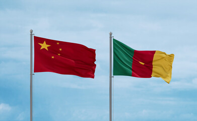 Cameroon and China flags, country relationship concept