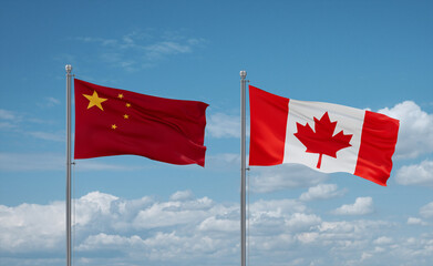 Fototapeta premium Canada and China flags, country relationship concept