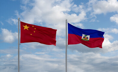 Haiti and China flags, country relationship concept