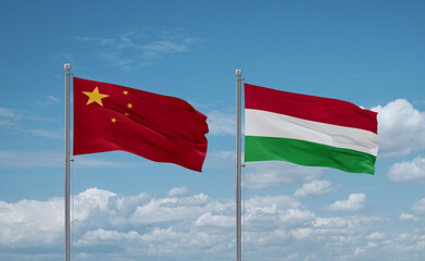Hungary and China flags, country relationship concept