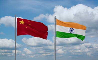India and China flags, country relationship concept