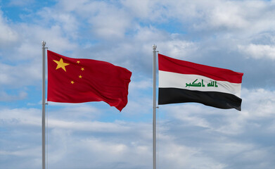 Iraq and China flags, country relationship concept