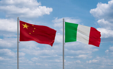 Italy and China flags, country relationship concept