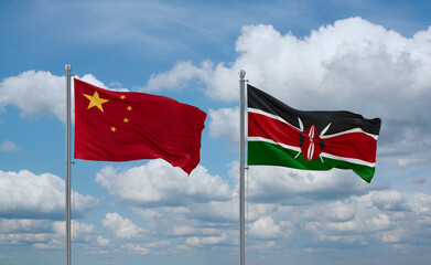 Kenya and China flags, country relationship concept
