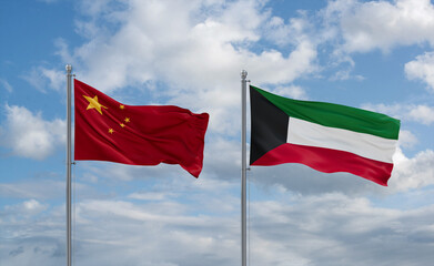 Kuwait and China flags, country relationship concept