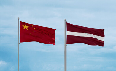 Latvia and China flags, country relationship concept