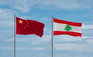 Lebanon and China flags, country relationship concept