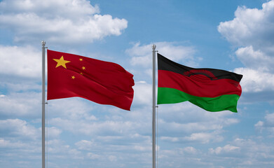 Malawi and China flags, country relationship concept