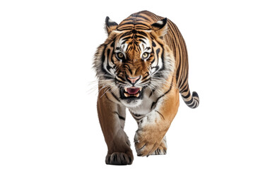 Fototapeta premium Tiger Running To The Target on a Clear Surface or PNG Transparent Background.