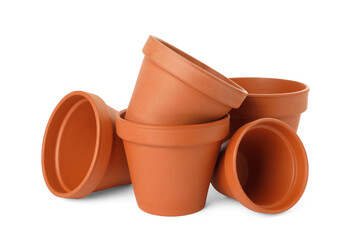 Empty clay flower pots isolated on white