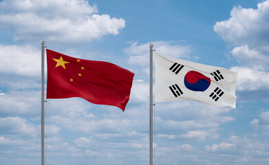 South Korea and China flags, country relationship concept