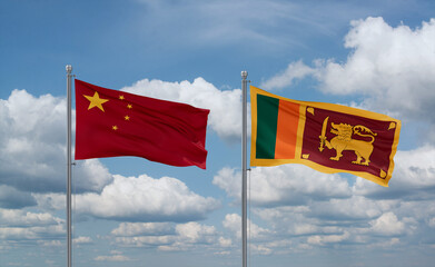 Sri Lanka and China flags, country relationship concept