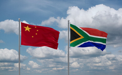 South Africa and China flags, country relationship concept